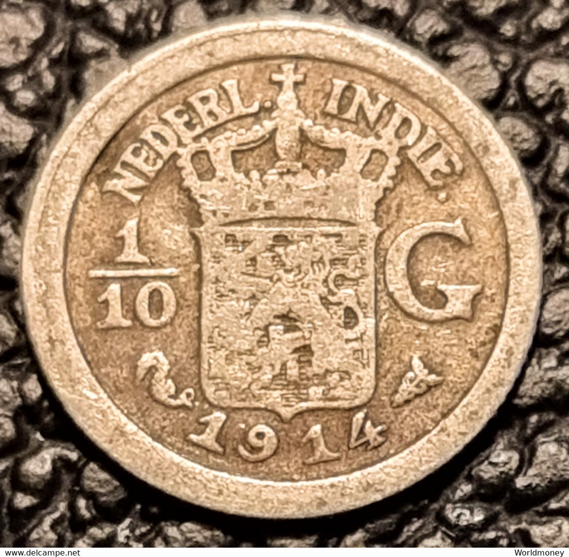 NETHERLANDS EAST INDIES 1/10 GULDEN 1914 (Silver) - Indes Neerlandesas