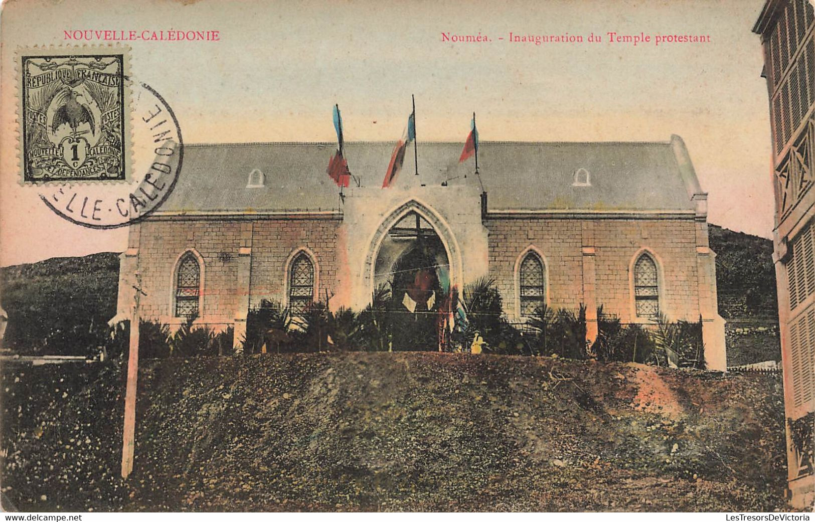 CPA NOUVELLE CALEDONIE - Noumea - Inauguration Du Temple Protestant - Colorisé - Nuova Caledonia