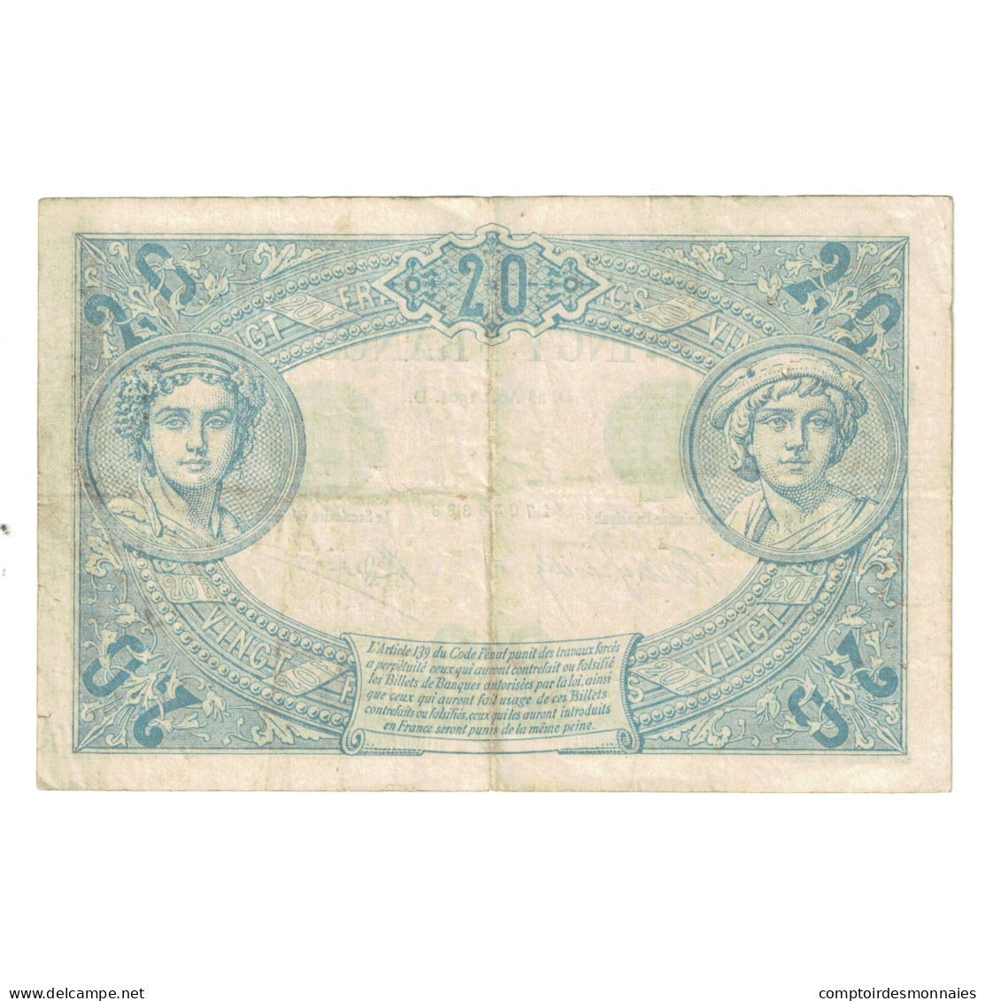 France, 20 Francs, Noir, 1904, M.855, TTB, Fayette:9.3, KM:61a - 20 F 1874-1905 ''Noir''