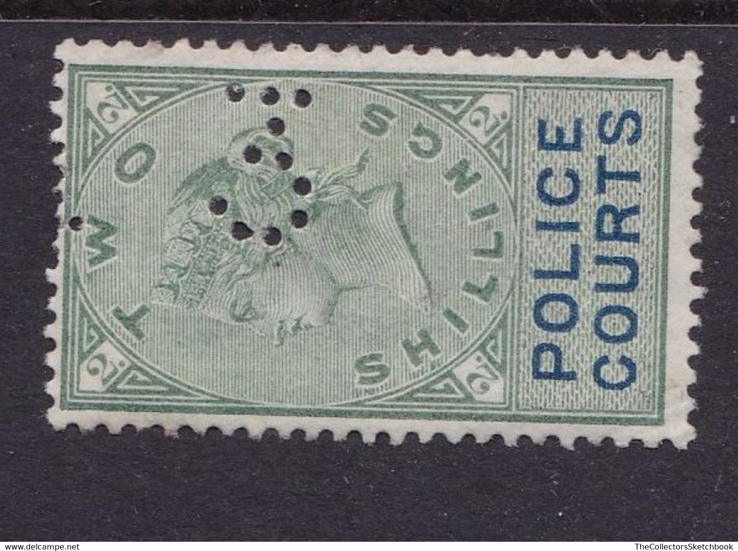 GB Fiscal/ Revenue Stamp.  Police Courts 2/- Green And Blue Barefoot 10.  Good Used - Fiscaux