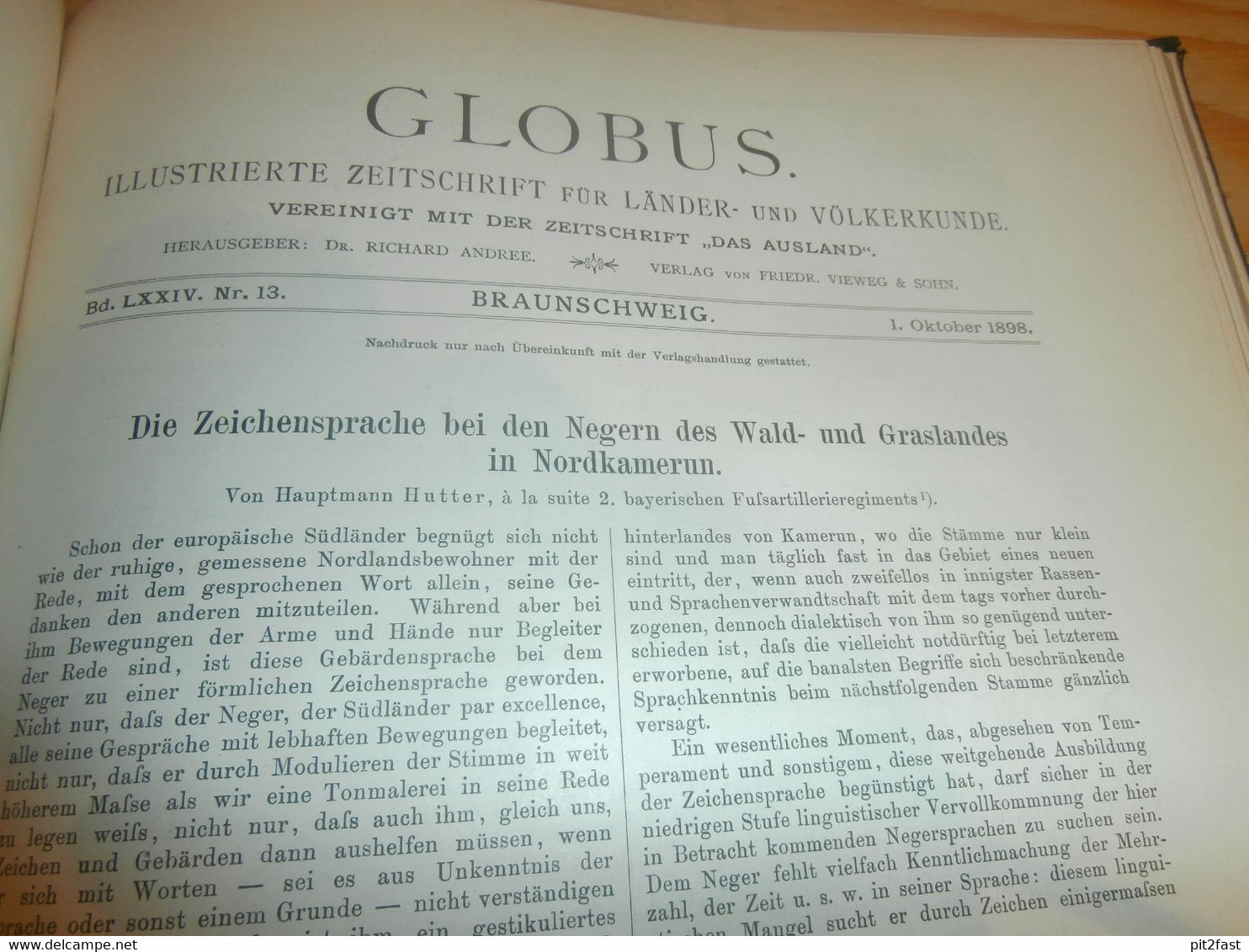 Völkerkunde Juli-Dezember 1898 , gebundene Zeitschrift , Expeditionen , Kolonien , Reisen , Berichte , Etnologie !!!