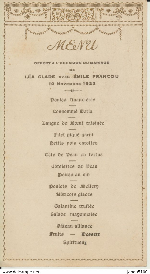 MENU Du 10 Novembre 1923. - Menus