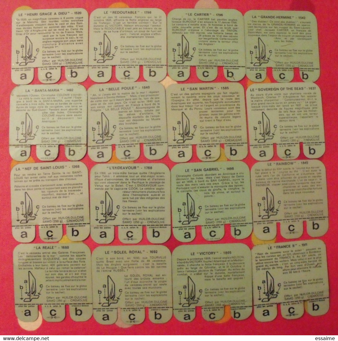 Lot De 16 Plaquettes Bateaux Voiliers. Huilor Samo Dulcine. Collection Complète. Lot 21 - Plaques En Tôle (après 1960)