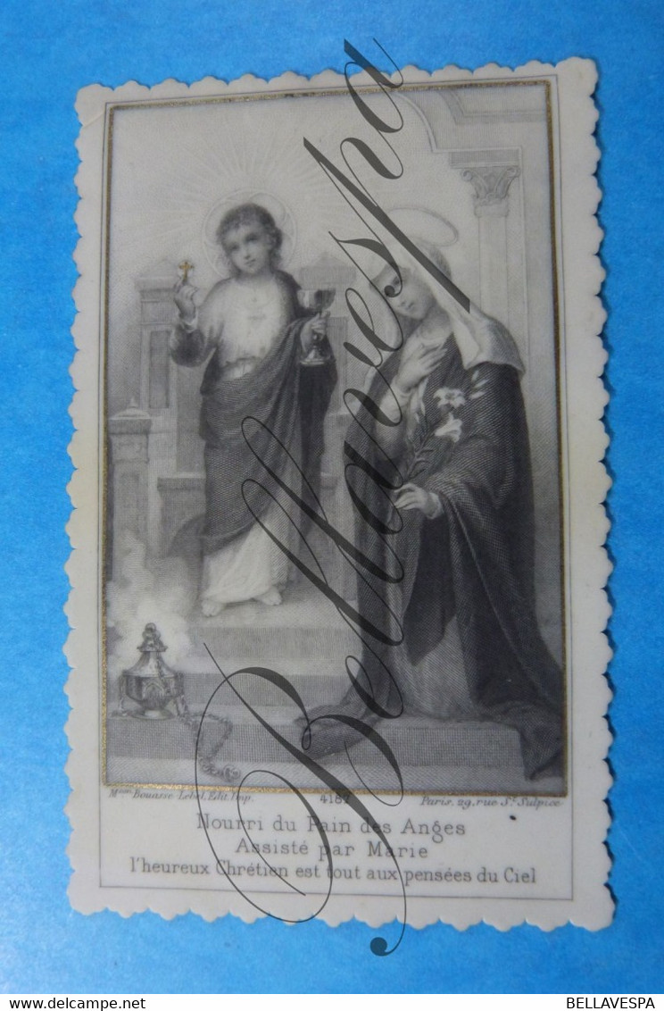 Holy  Card   Celuloid  Gravure On Celuloid Mson Bouasse Lebel 4178 Paris. Nourri Du Pain Des Anges Assisté Par Marie - Andachtsbilder