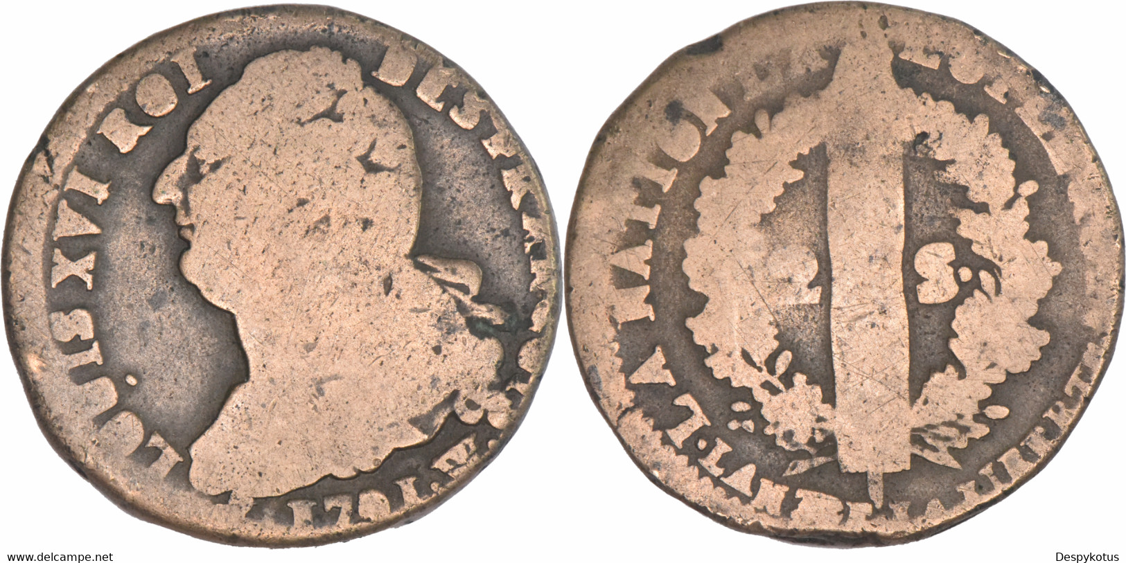 France - 1791 - Louis XVI - 2 Sols Au Faisceau Type FRANCOIS - Lille (W) - 23g.-33mm - 12-012|FG1B2 - 1792-1975 Nationale Conventie