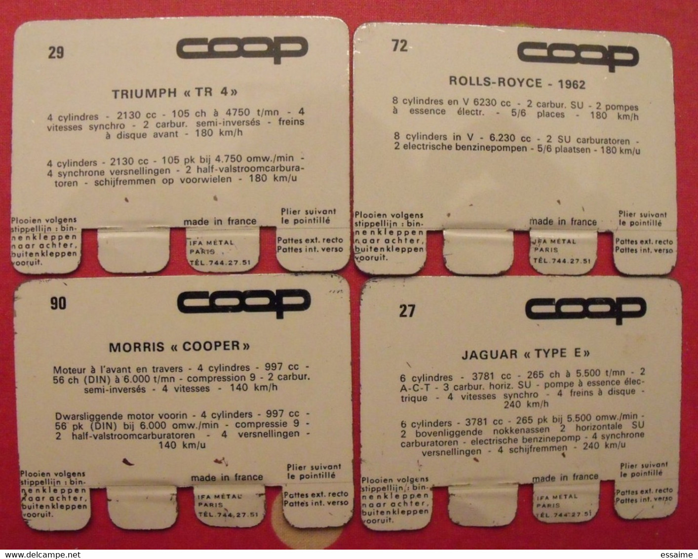 Rolls Royce Jaguar E Triumph TR 4 Morris Cooper. 4 Plaquettes En Tôle COOP. "l'auto à Travers Les âges". Lot 11 - Placas En Aluminio (desde 1961)