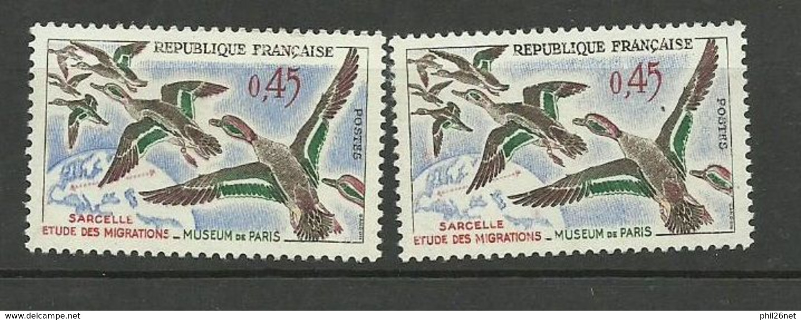 France N° 1275 Et 1275 Variété Crête  Rouge  Oiseaux  Sarcelles   Neufs * *     B/TB       Voir Scans        Soldé ! ! ! - Neufs