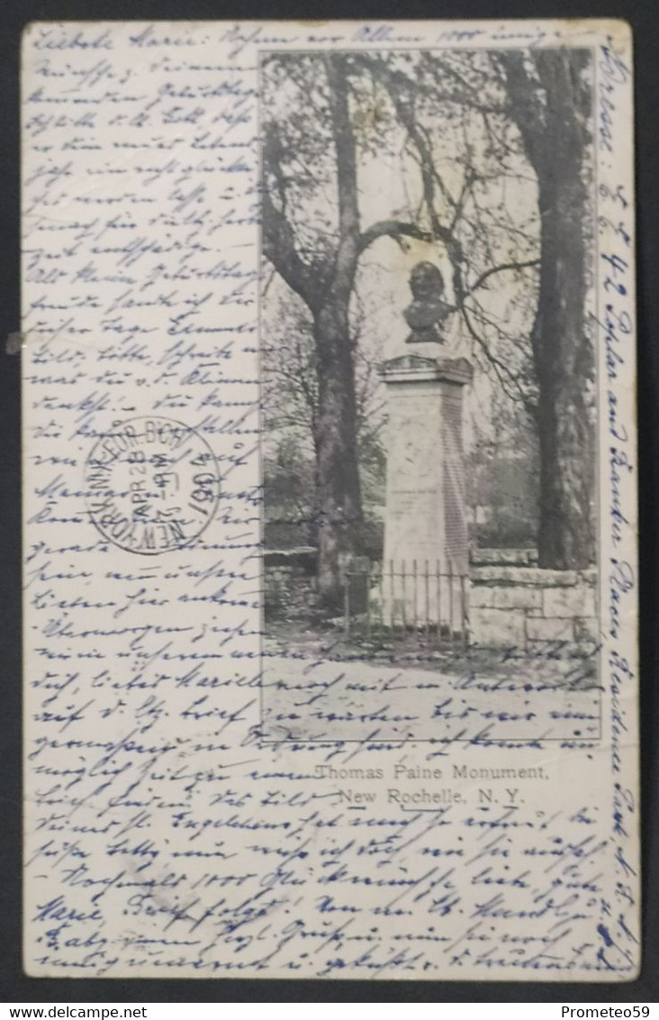 Postal Postcard Thomas Paine Monument – New Rochelle – Nueva York (USA) – Año 1904 – Usada Con Estampillas -ENVÍO GRATIS - Places