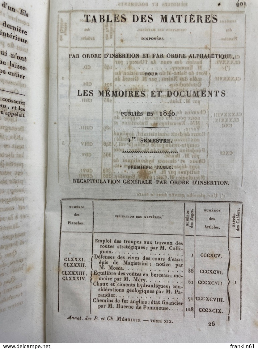 Annales Des Ponts Et Chaussées. 1.Serie 1840 1. U. 2 Semestre. - Architectuur