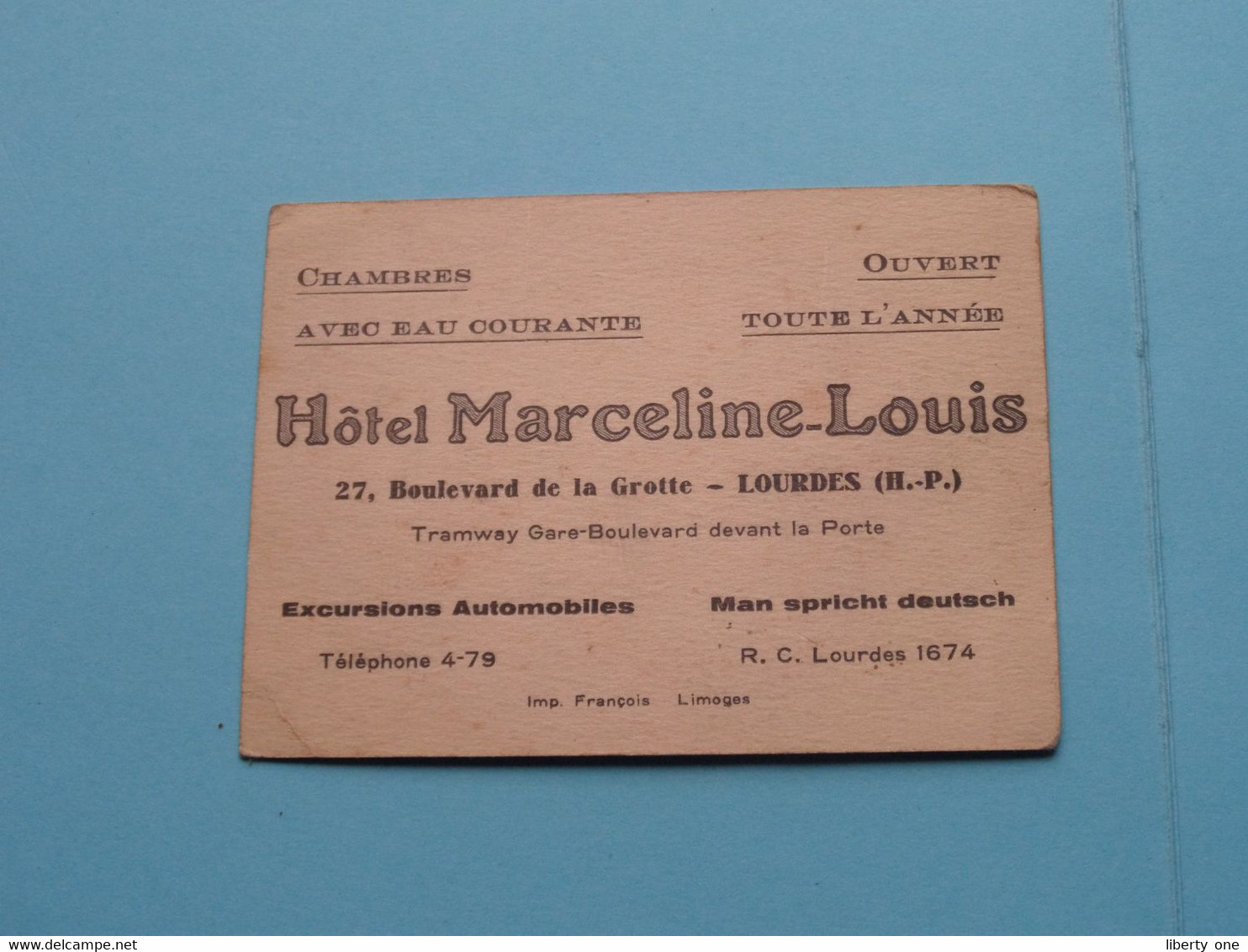 Hôtel MARCELINE-LOUIS Blvd De La Grotte 27 > LOURDES ( H.P. ) > ( Tél 4-79 ) > ( Voir / Zie Scan ) ! - Cartes De Visite