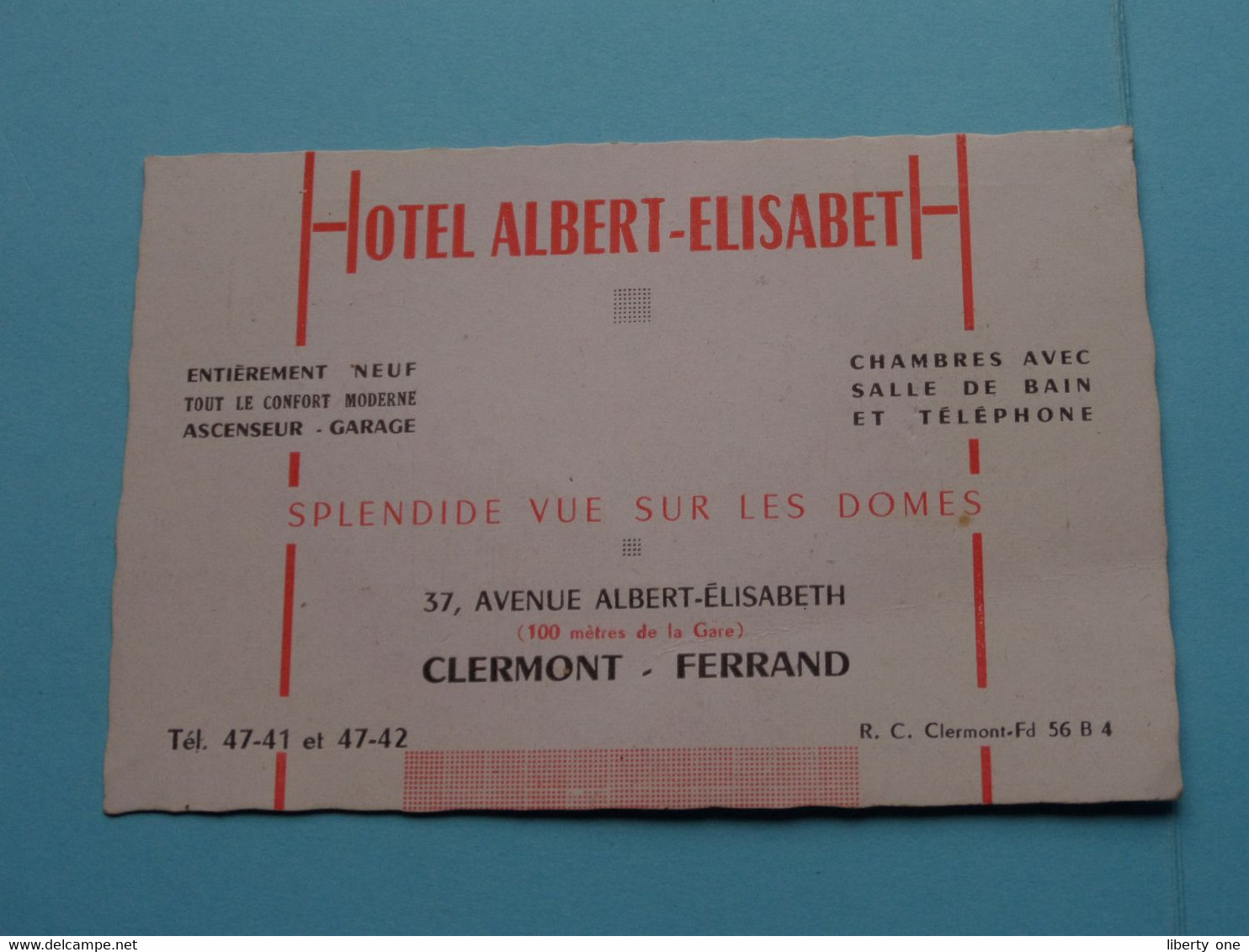 Hôtel ALBERT-ELISABET à CLERMONT - FERRAND > ( Tél 47-41 ) > ( Voir / Zie Scan ) ! - Cartes De Visite