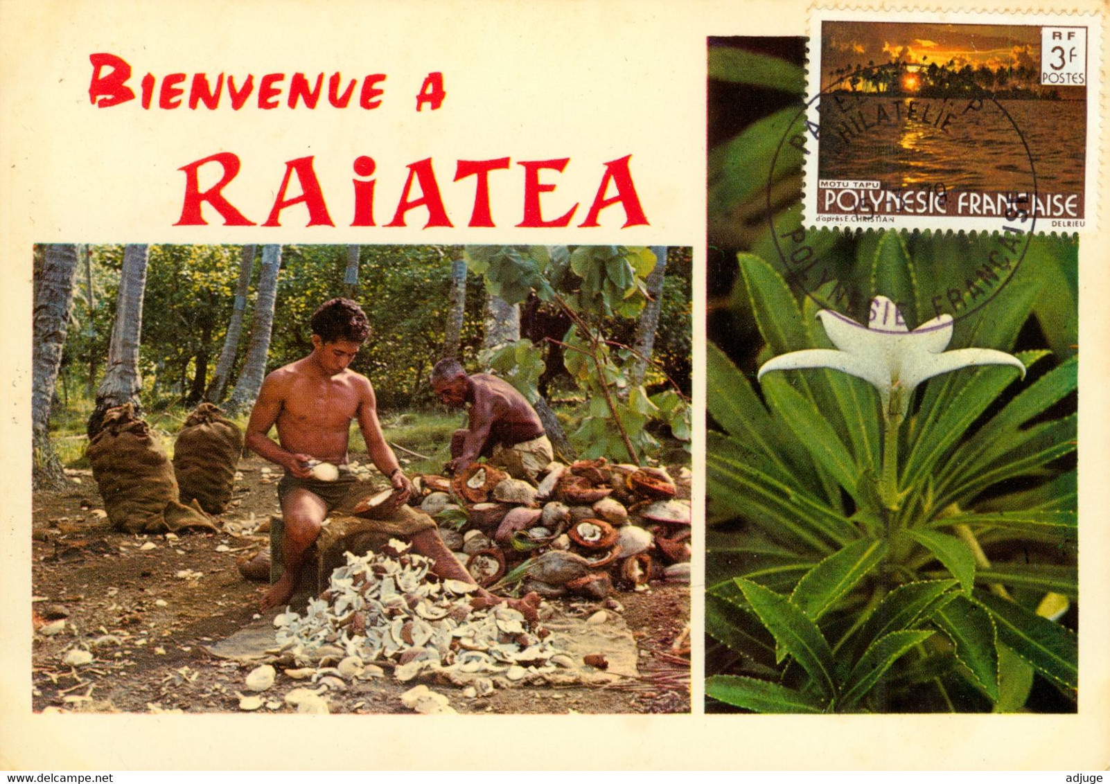 Polynésie Française_ TAHITI_RAIATEA_Oblitération Philatélique PAPEETE * Timbre MOTU TAPU 3 Fr.. 2 Scan - Polynésie Française