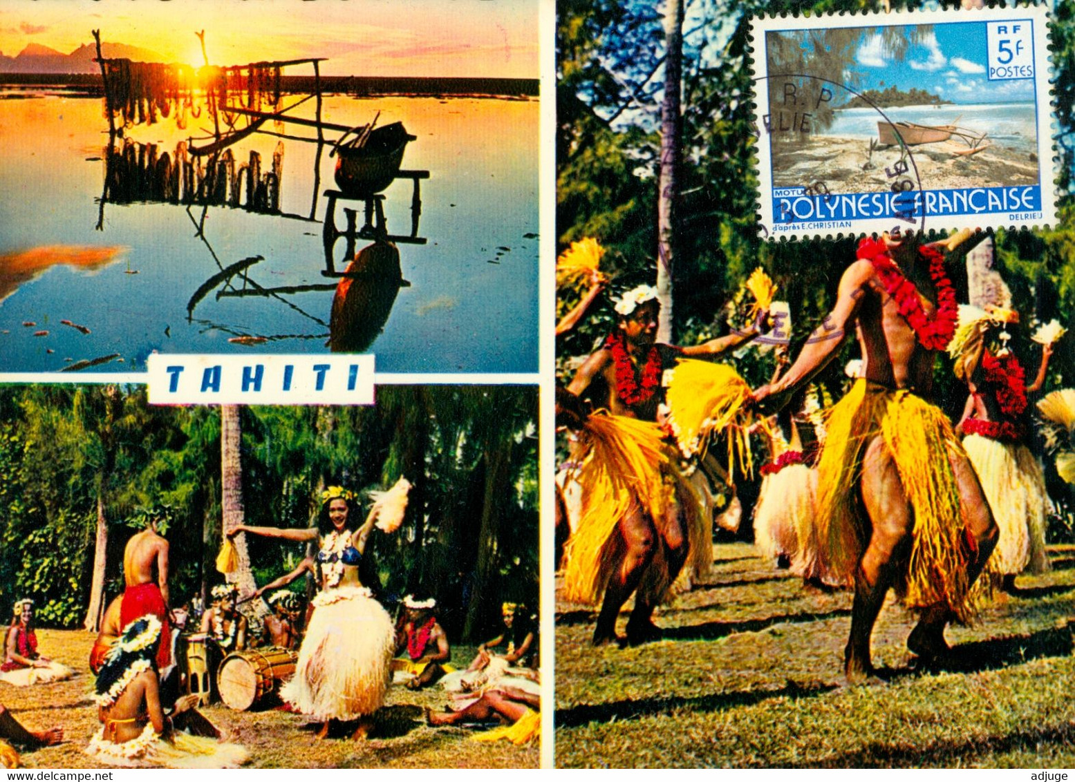 TAHITI_MOOREA Et Danseurs D'OTEA_Oblitération Philatélique PAPEETE * Timbre MOTU 5 Fr.. 2 Scan - Polynésie Française