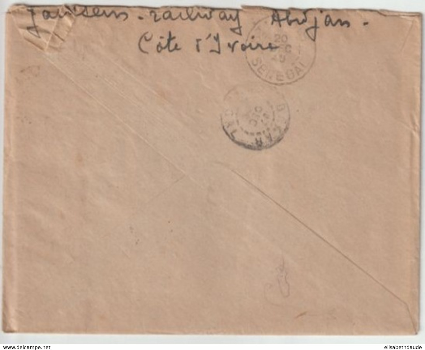 COTE D'IVOIRE - 1940 -  SEUL SUR LETTRE AVION De ABIDJAN Avec 2 CENSURES COMMISSION "D1" + B / AOF => ST LOUIS (SENEGAL) - Storia Postale