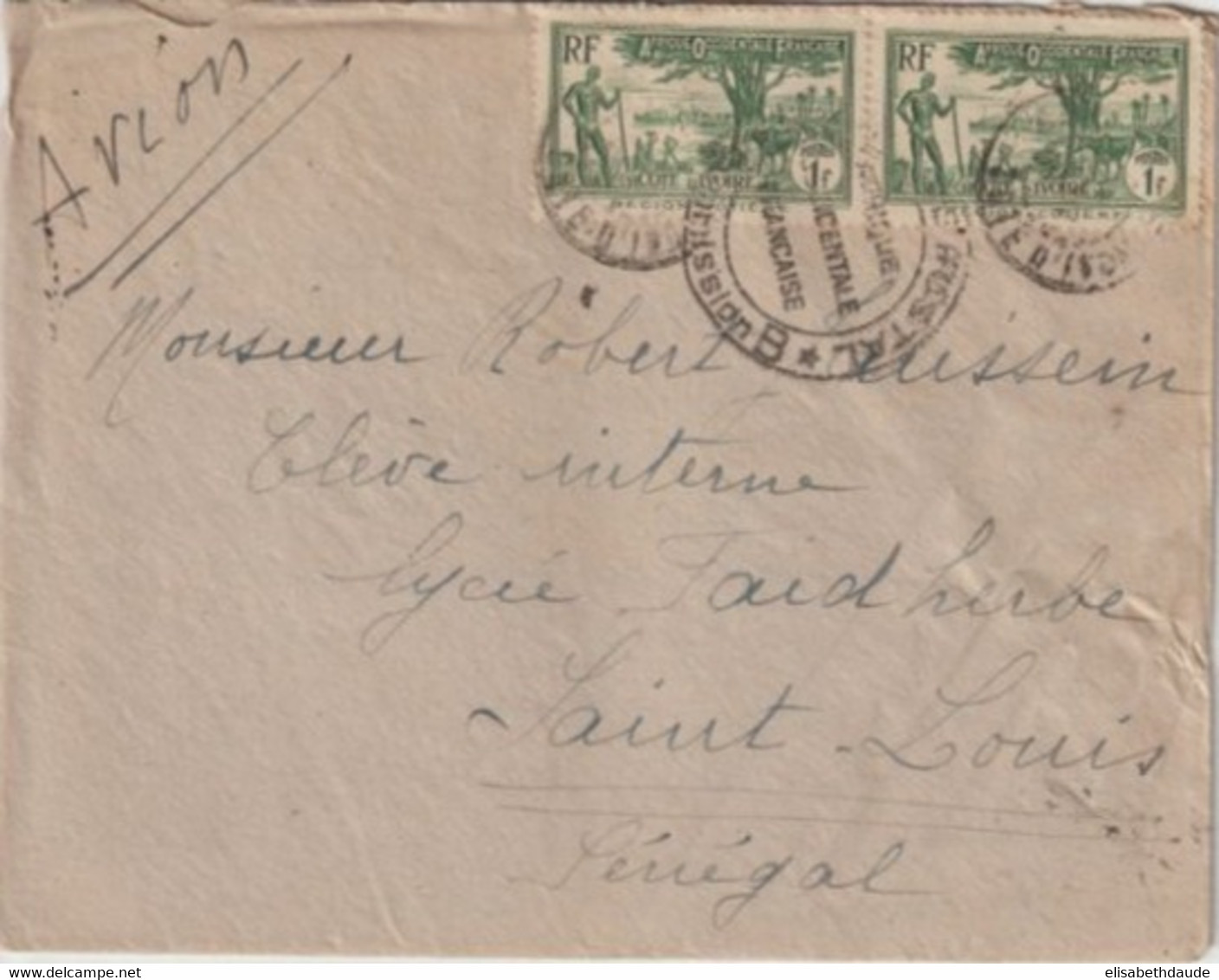 COTE D'IVOIRE - 1941 - LETTRE AVION De ABIDJAN Avec CENSURE COMMISSION B / AOF => ST LOUIS (SENEGAL) - Storia Postale