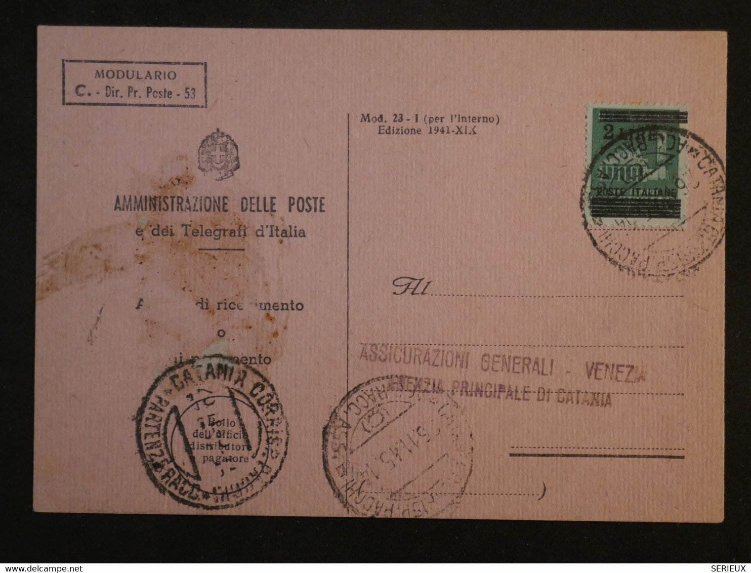 BJ10  ITALIA BELLE LETTRE AVISO   1945 VENEZIA ++AFFRANCH. INTERESSANT++ - Autres & Non Classés