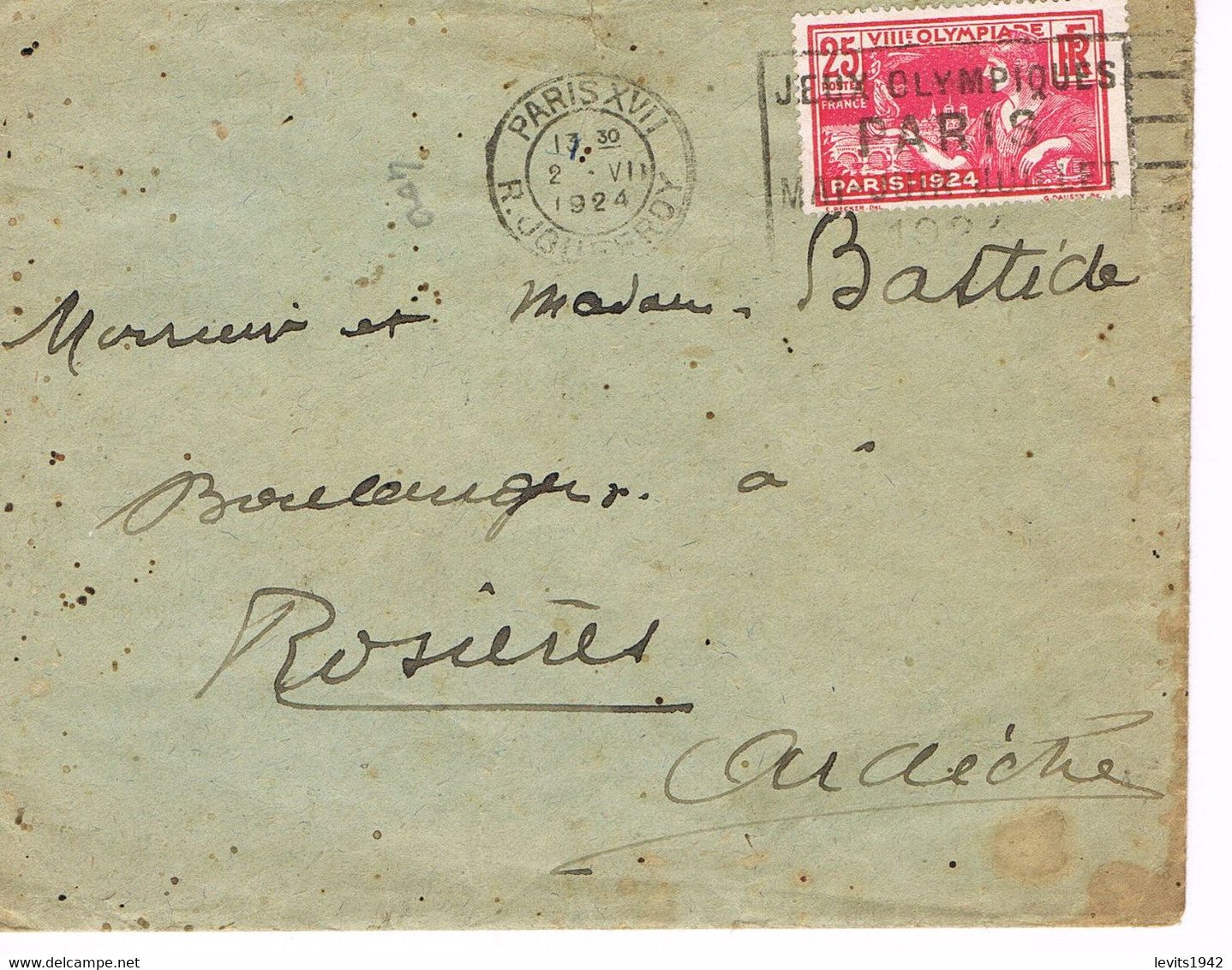JEUX OLYMPIQUES 1924 -  MARQUE POSTALE - TIMBRE CONCORDANT - 02-07 - JOUR DE COMPETITION - ESCRIME - TIR - - Verano 1924: Paris