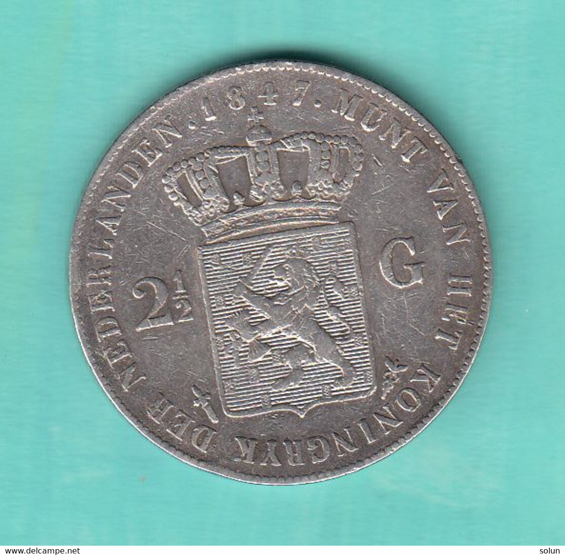 NETHERLANDS 2 1/2 GULDEN 1847 SILVER COIN WILLEM II KONING - 1840-1849 : Willem II