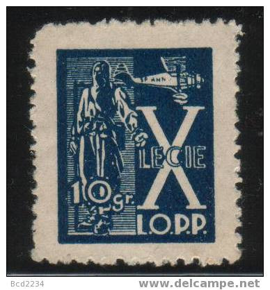 POLAND 1933 LOPP L.O.P.P. REVENUE POLISH NATIONAL AIR & ANTI-GAS DEFENCE LEAGUE FUND LABEL 10TH ANNIV WARSAW 10GR BLUE - Revenue Stamps