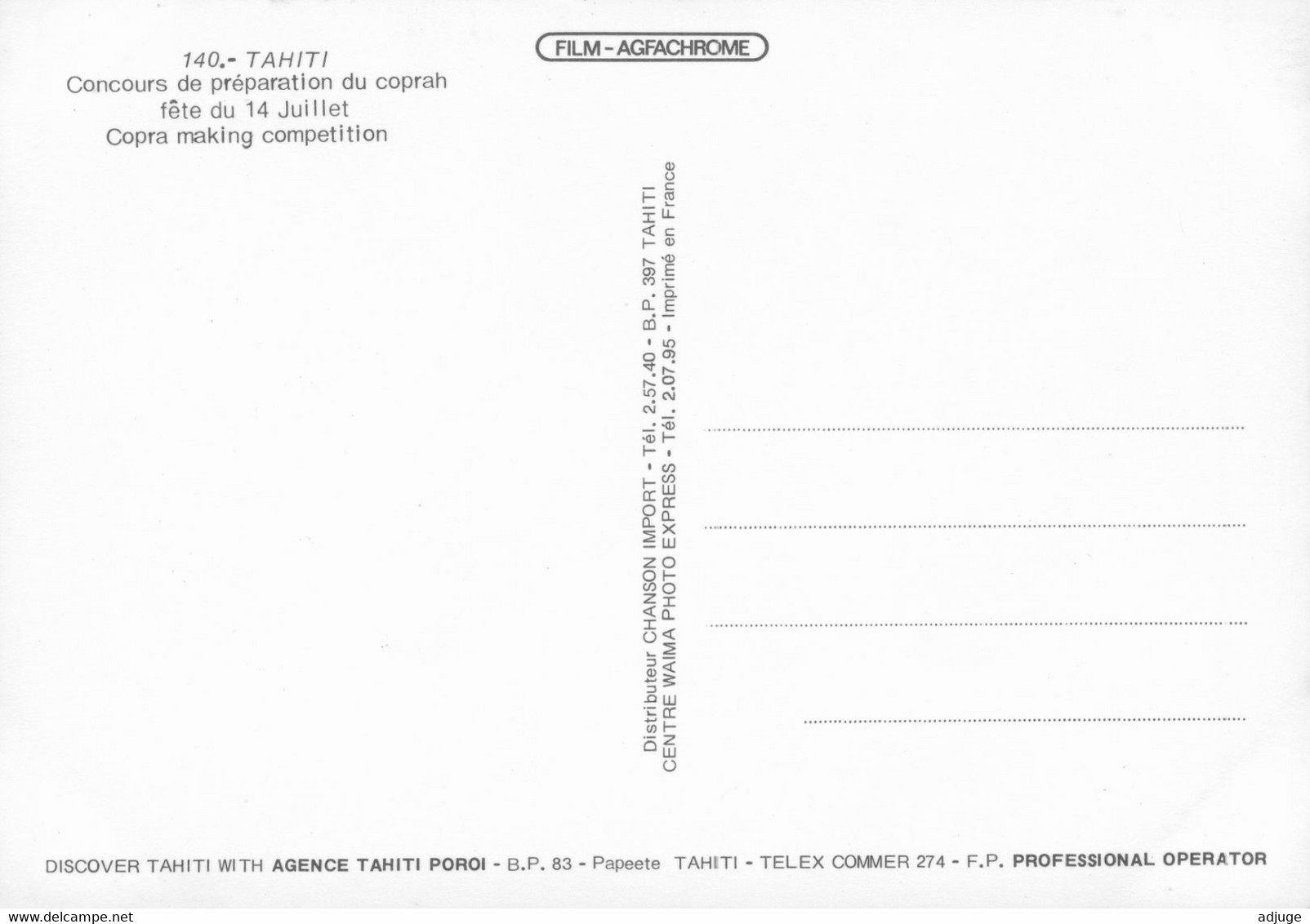 TAHITI - Concours De Préparation Du COPRAH_Oblitération Philatélique PAPEETE * Timbre Motu Tapu 3 Fr.. 2 Scan - Polynésie Française