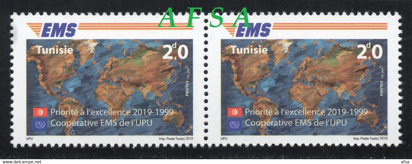 Tunisia 2019-Pair -20th Anniversary Of The UPU’s EMS Cooperative - Joint Issue - Poste