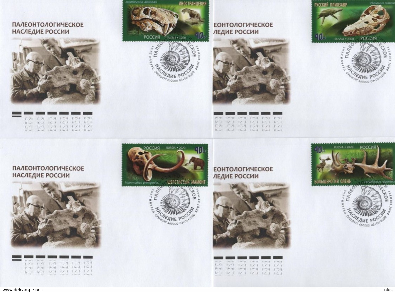 Russia 2020 FDC Set X4 Paleontological Heritage, Mammoth Deer, Prehistoric Fauna, Pantheology - FDC