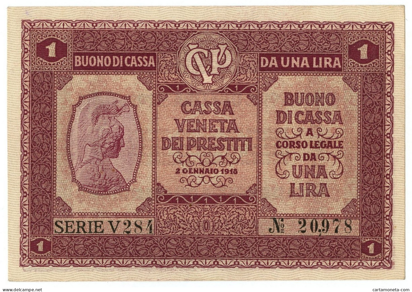 1 LIRA CASSA VENETA DEI PRESTITI OCCUPAZIONE AUSTRIACA 02/01/1918 SUP - Occupation Autrichienne De Venezia