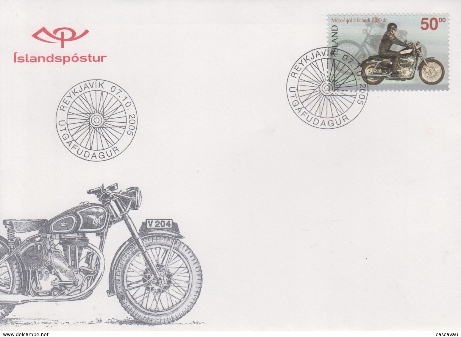 Enveloppe  FDC  1er  Jour   ISLANDE   Centenaire  De  La  1ére  Motocyclette  En  ISLANDE    2005 - Motos