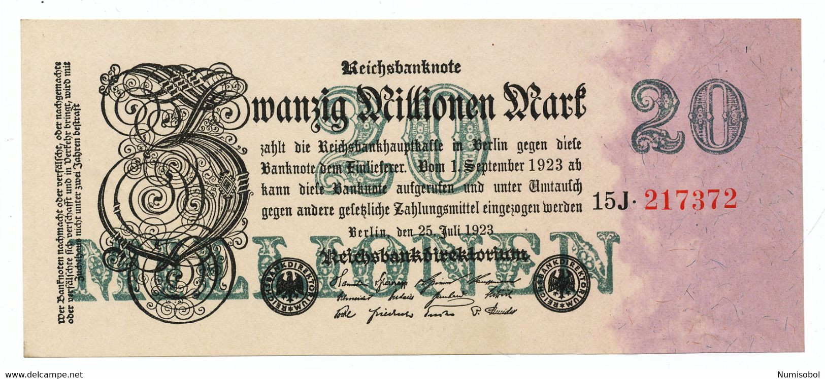 GERMANY, DEUTSCHLAND - 20 Millionen Mark 25.7. 1923. P97 Ro96c, AUNC. (D130) - Sonstige & Ohne Zuordnung