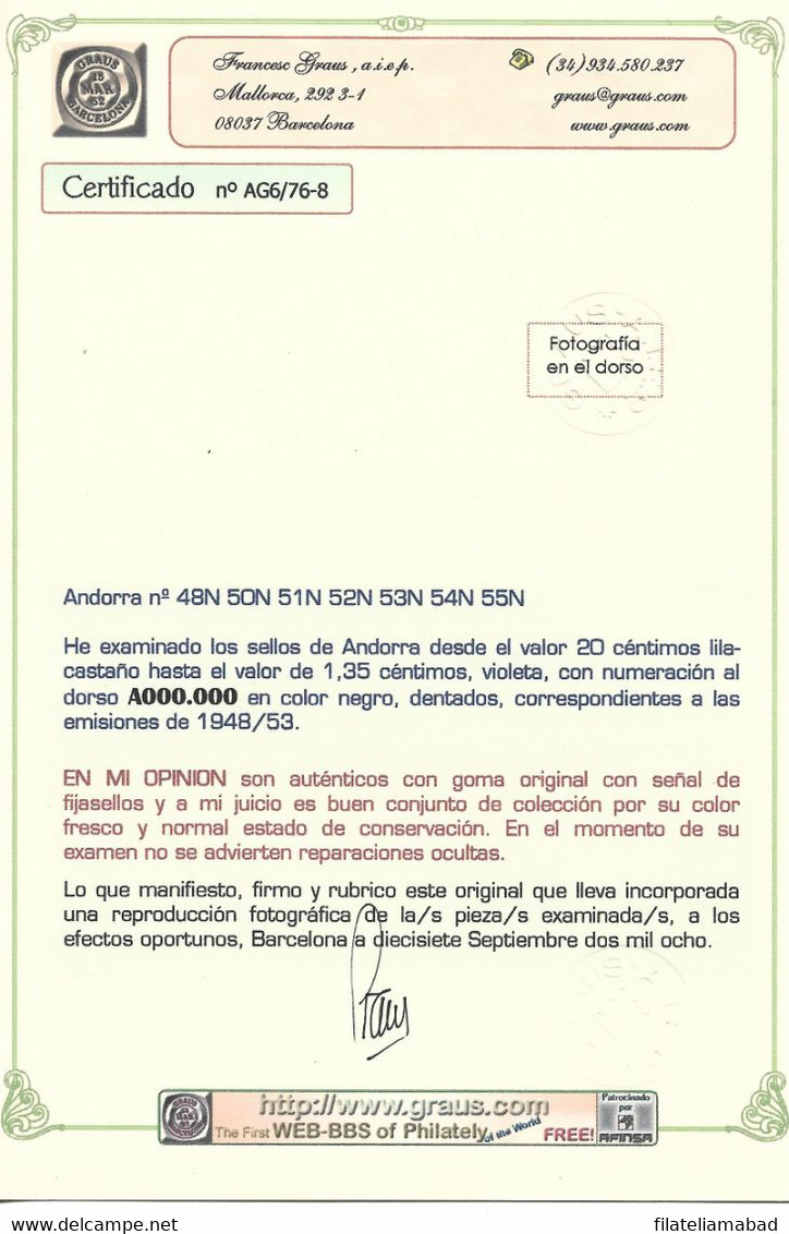 ANDORRA- C. ESPAÑOL SELLOS MUY RAROS CON NUMERACIÓN A.000000 CON LIJERA SEÑAL DE FIJA SELLOS (j.f.) - Unused Stamps