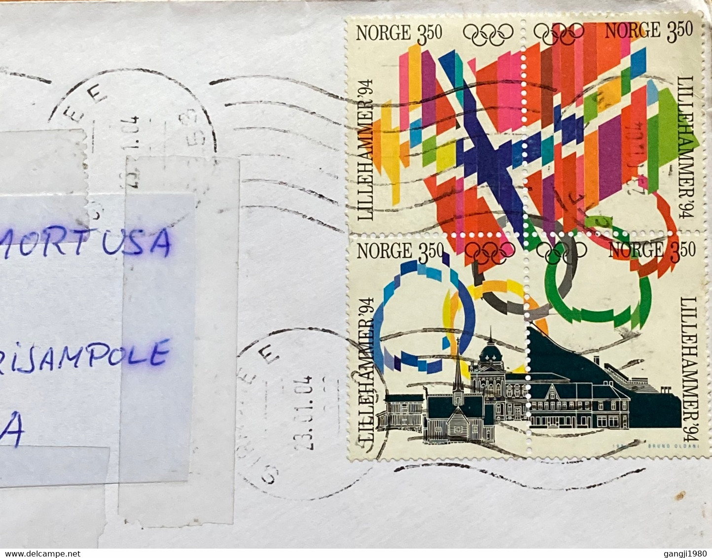 NORWAY TO LITHUANIA COVER USED 1994, LILLEHAMMER 94, OLYMPIC, SPORT, FLAG, BUILDING, SIRRAEE TOWN  AGOTNES CANCEL - Cartas & Documentos