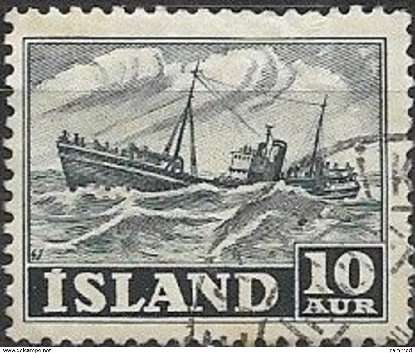 ICELAND 1950 Ingolfur Arnarson (trawler) - 10a. - Grey FU - Oblitérés