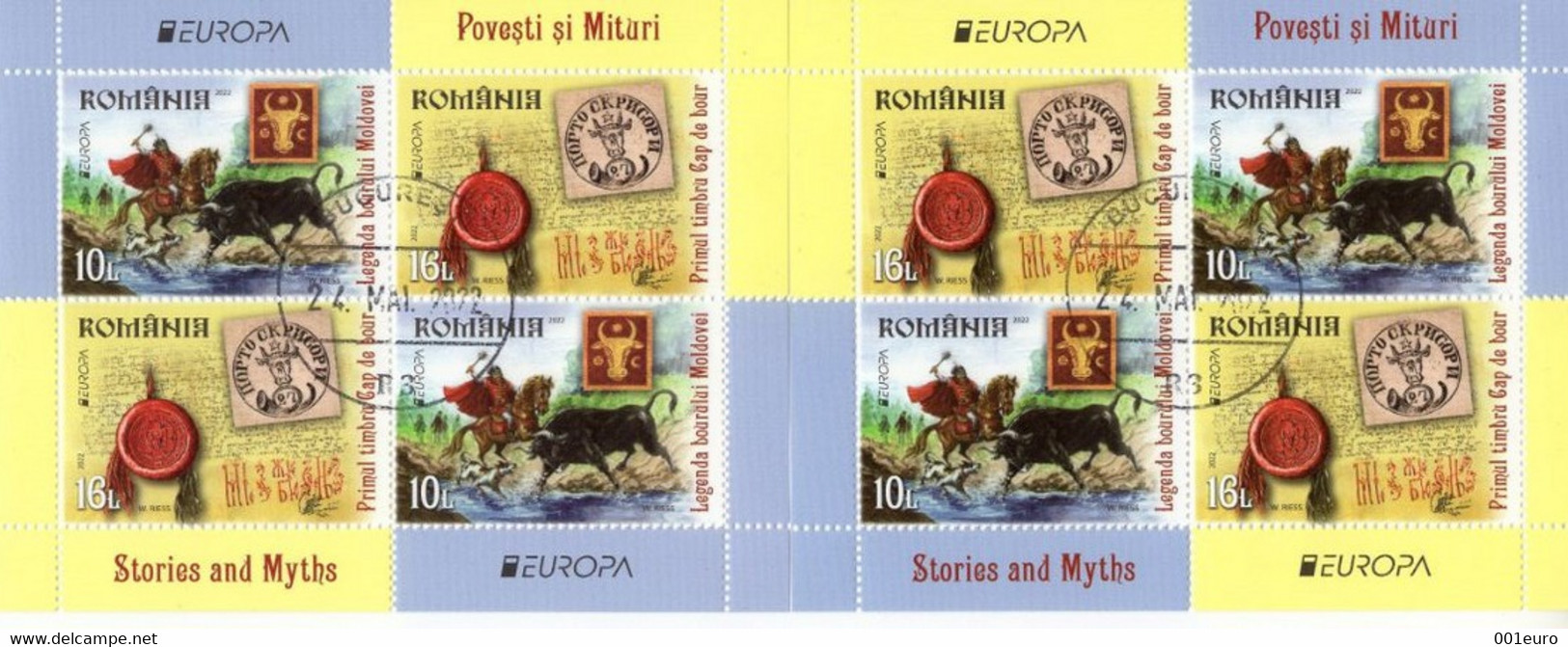 ROMANIA 2022:  EUROPA  CEPT - STORIES & MYTHS 2 Used Small Sheets - Registered Shipping! - Used Stamps