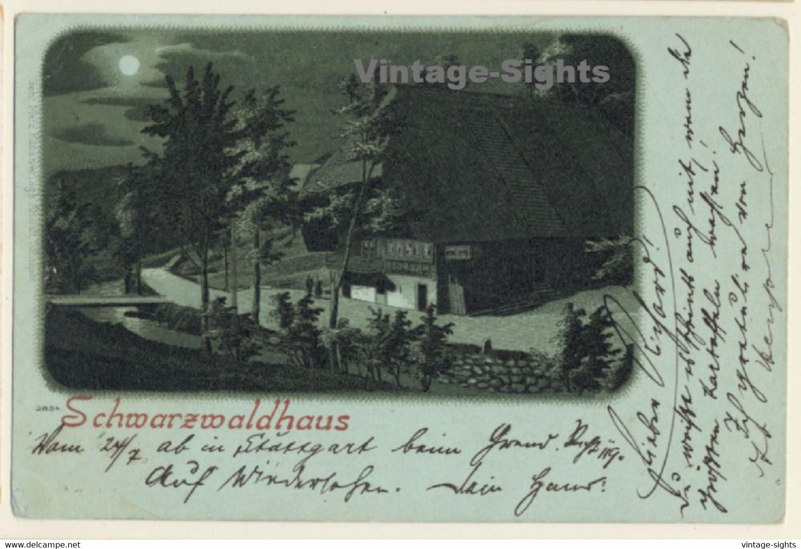 Black Forest: Schwarzwaldhaus*2 / Mondschein (Vintage PC 1900s) - Altensteig
