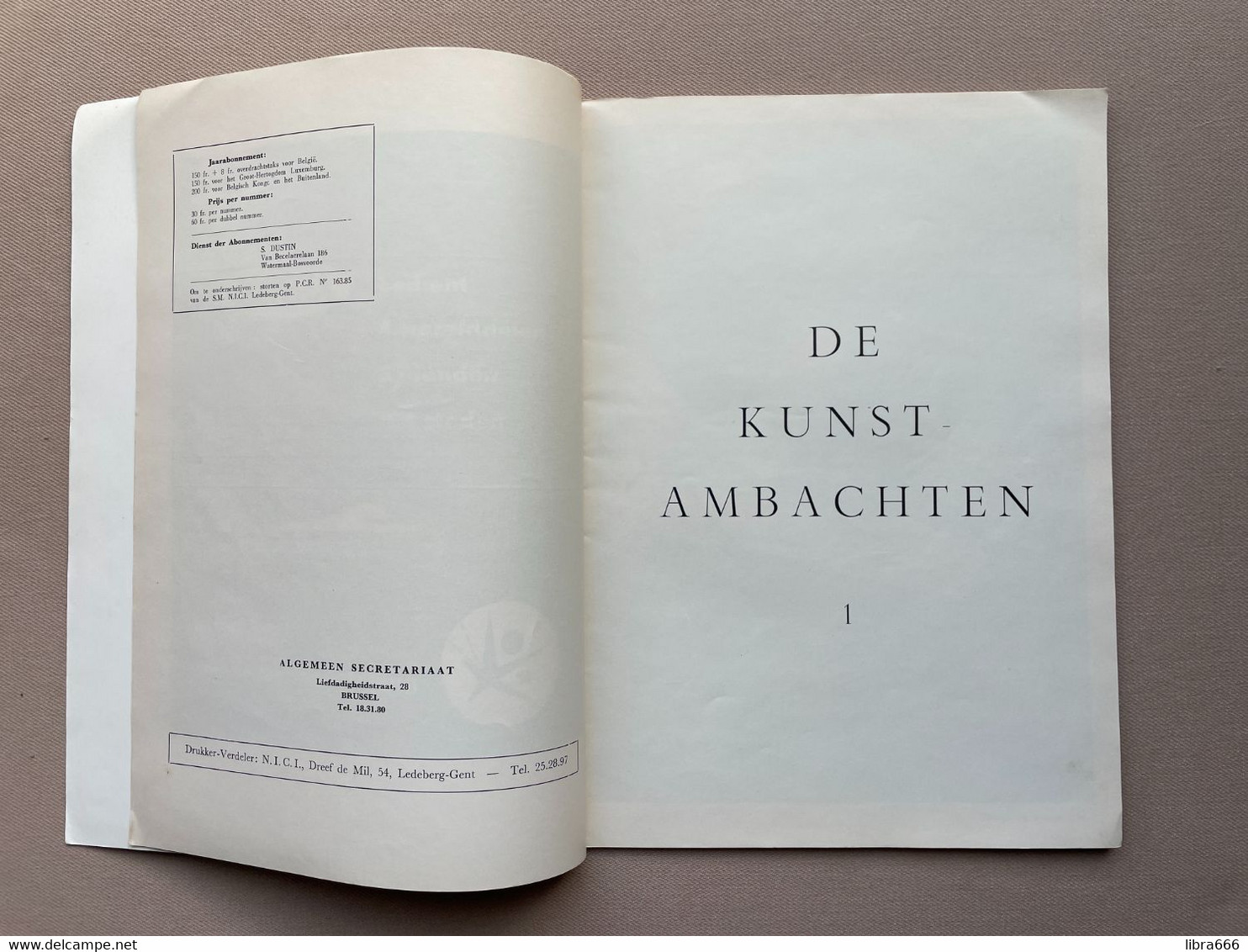 TIJDSCHRIFT van de MIDDENSTAND VAN BELGIË - DE KUNSTAMBACHTEN - 3delig 1958 - 158 blz. met omslag 29.5 x 21.5 cm.