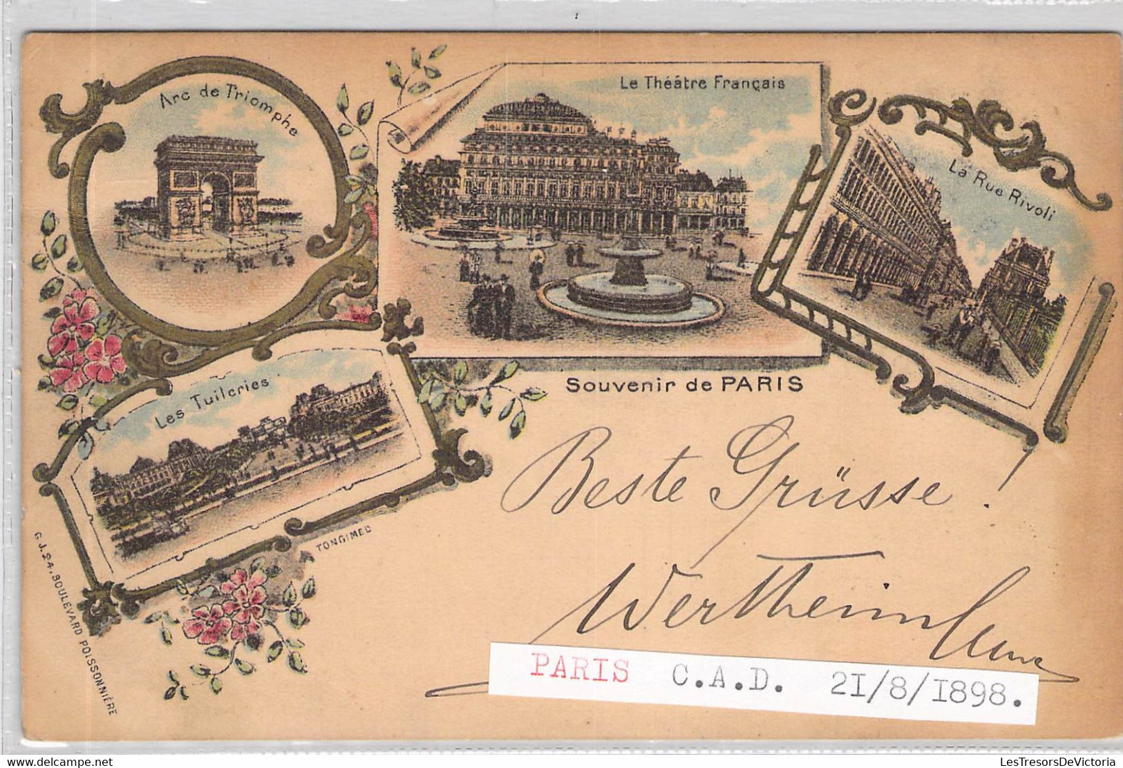 CPA France - 75 - Paris - Souvenir De Paris - Le Théâtre Français - Arc - Dos Non Divisé - Oblitérée 1898 Wier Et Paris - Other Monuments