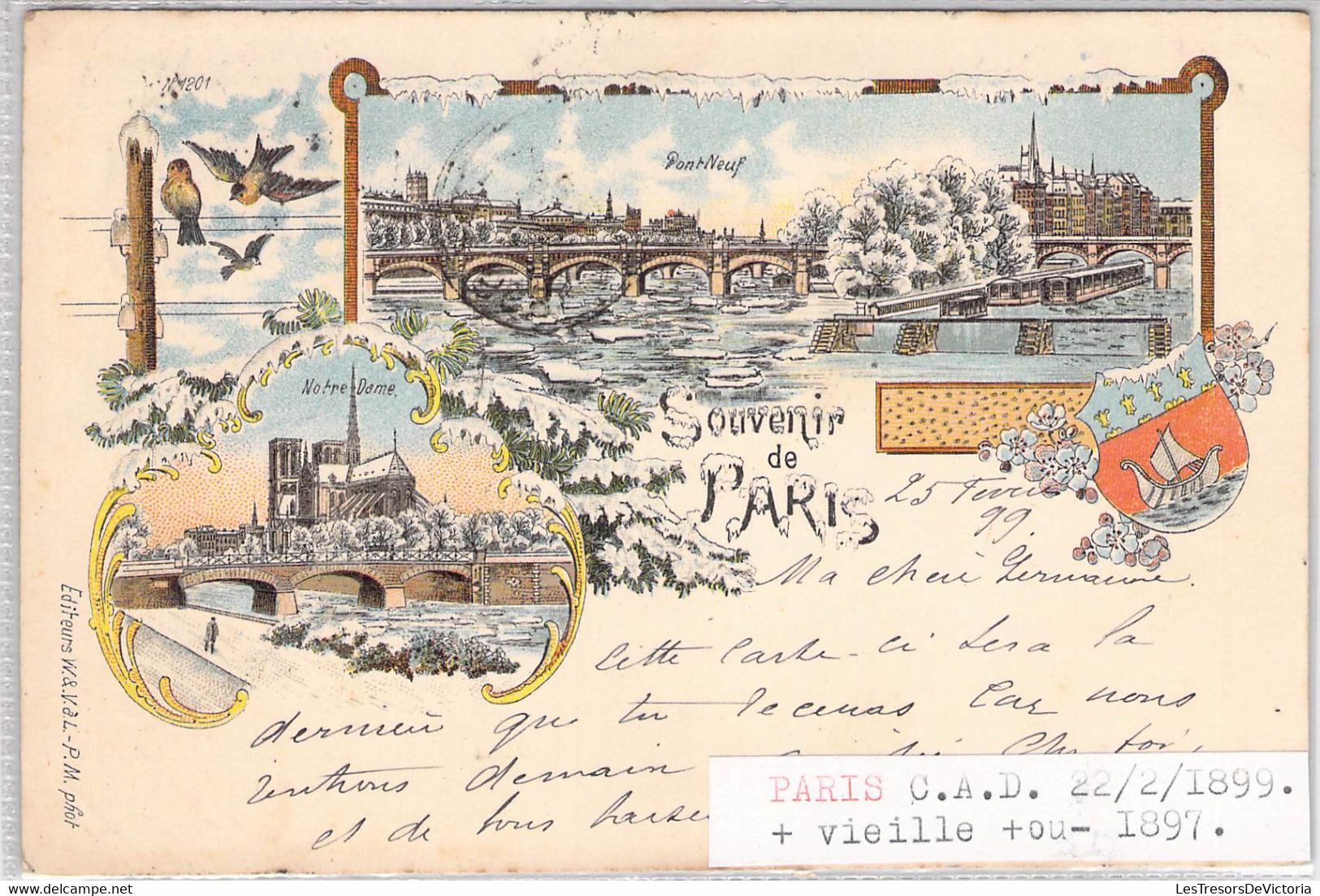 CPA France - Paris - Souvenir De Paris - Notre Dame - Editeurs W. & V.A.L. - P.M. Phot - Dos Non Divisé - Oblitérée 1899 - Andere Monumenten, Gebouwen