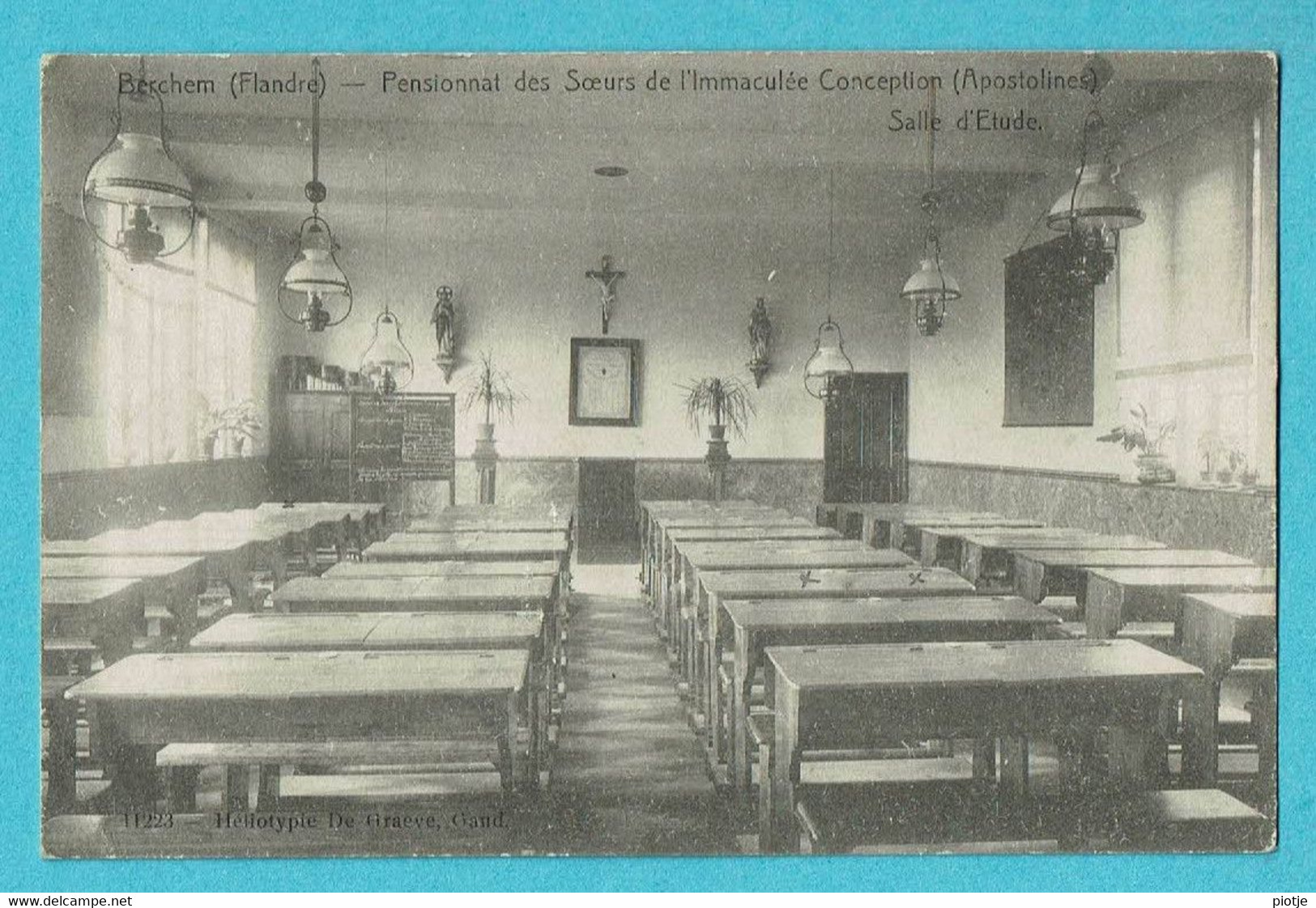 * Berchem - Kluisbergen (Oost Vlaanderen) * (Héliotypie De Graeve, Nr 11223) Pensionnat Des Soeurs Immaculée Salle étude - Kluisbergen