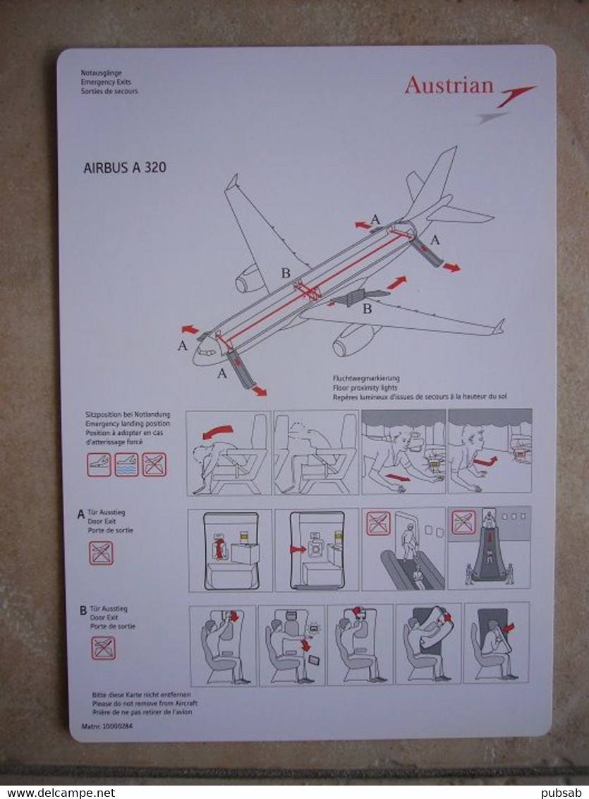 Avion / Airplane / AUSTRIAN / Airbus A320 / Safety Card / Consignes De Sécurité - Scheda Di Sicurezza