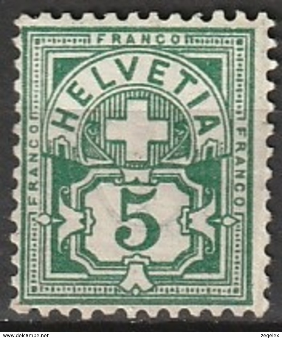 Suisse 1882 5 Fr. Fils De Soie Yv. 66 MH*  MiNr. 53 - Neufs