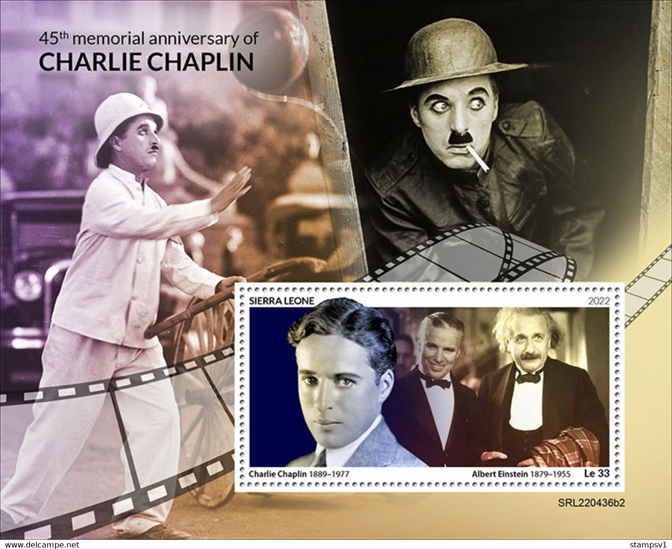 Sierra Leone  2022 Charlie Chaplin. Albert Einstein. (436b2) OFFICIAL ISSUE - Albert Einstein
