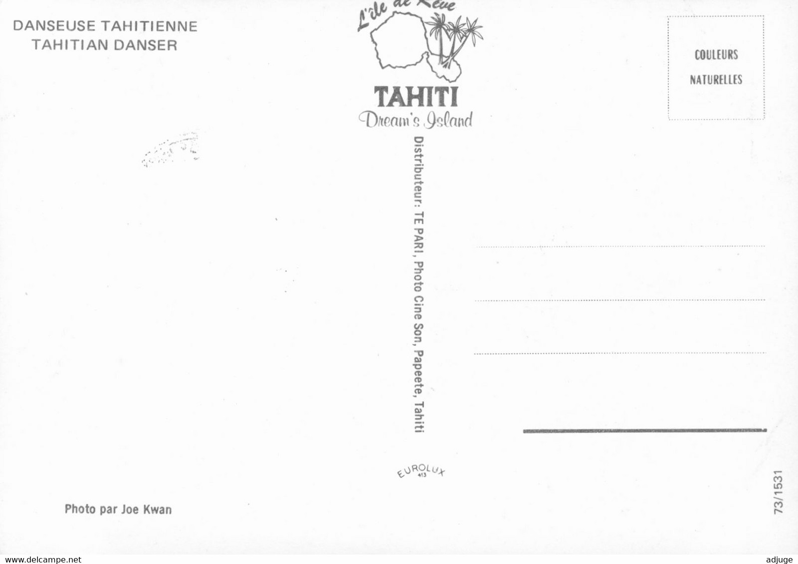 TAHITI- Danseuse Tahitienne_Oblitération Philatélique PAPEETE * Timbre BORA BORA  1Fr. _2scan - Polinesia Francesa