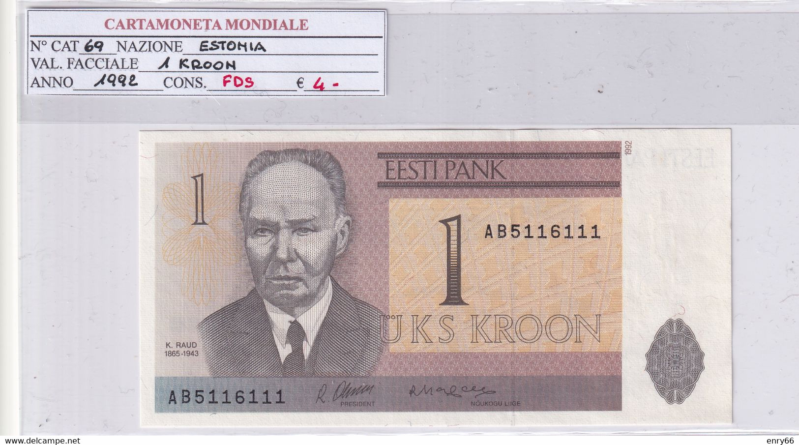 ESTONIA 1 KROON 1992 P 69 - Estonie