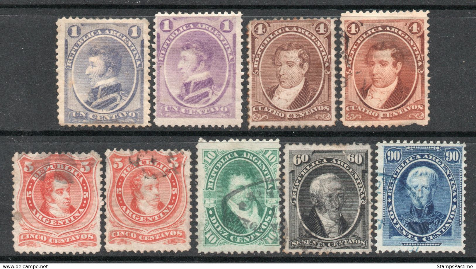 ARGENTINA Serie X 9 Sellos PRÓCERES ARGENTINOS Años 1867-73 – Valorizada En Catálogo U$S 58.25 - Oblitérés