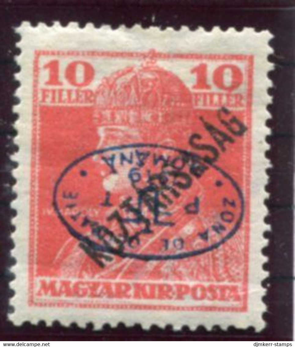 HUNGARY OCC. Of DEBRECEN 1919 Overprint On 10f Karl With Köztarsasag Overprint Inverted LHM / *.  Michel 56 - Debreczin