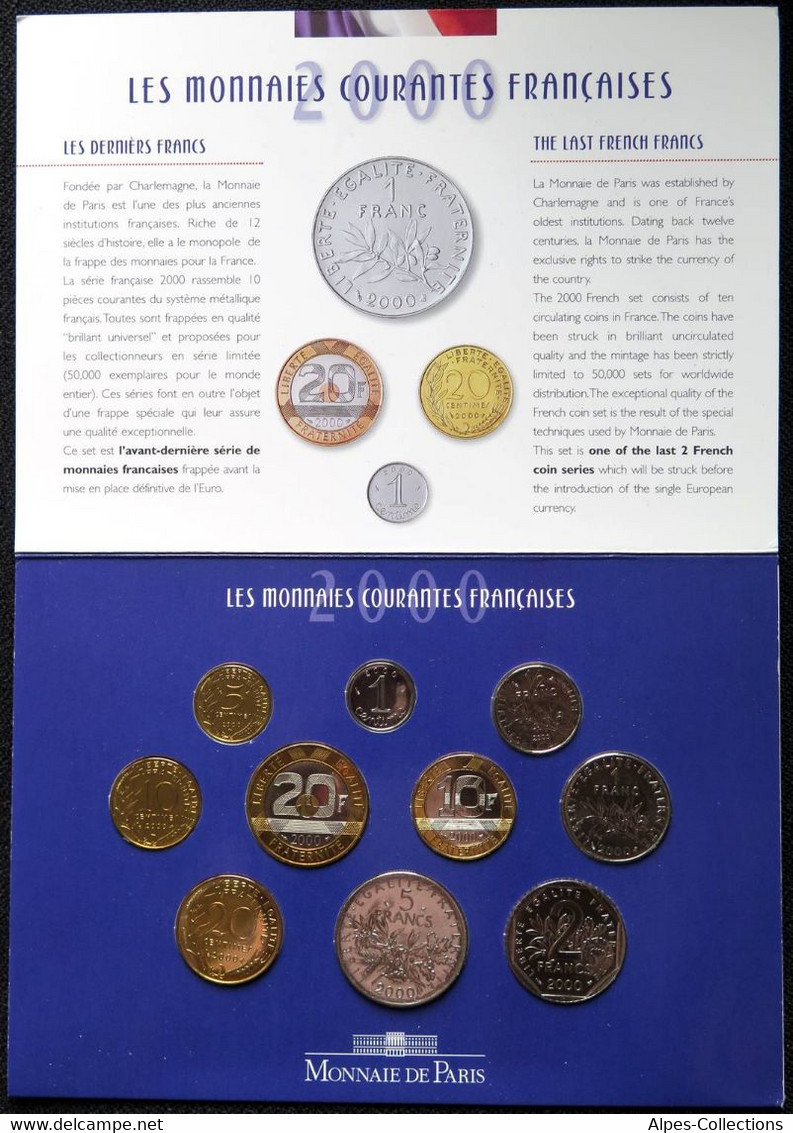 F5200.28 - COFFRET BU - 2000 - 1 Centime REBORD à 20 Francs - BU, Proofs & Presentation Cases