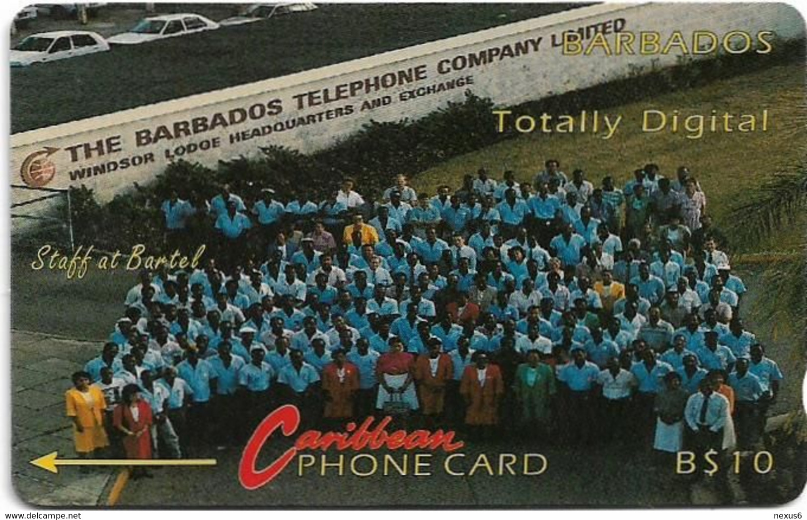 Barbados - C&W (GPT) - Totally Digital, Staff At Bartel (No Logo) - 5CBDA - 1991, 10B$, 15.000ex, Used - Barbades