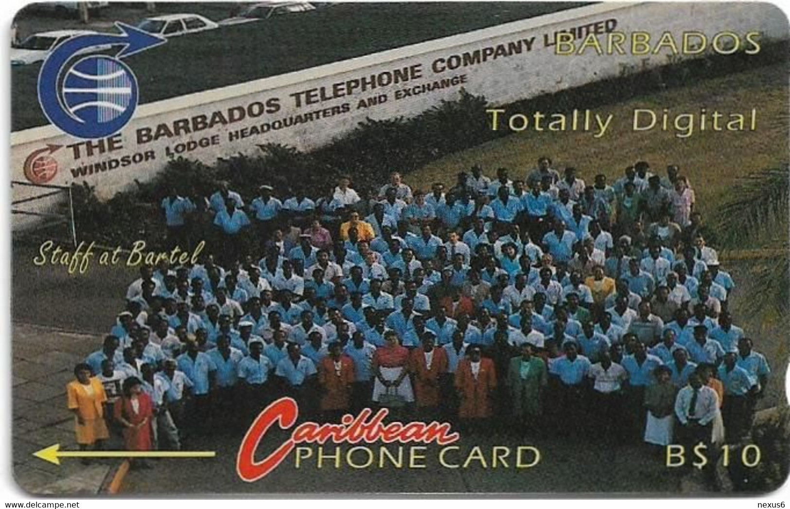 Barbados - C&W (GPT) - Totally Digital, Staff At Bartel (Old Logo) - 7CBDA - 1992, 10B$, 10.000ex, Used - Barbados (Barbuda)