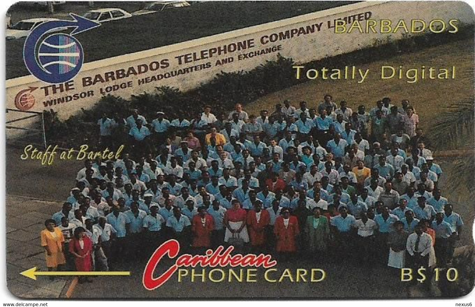 Barbados - C&W (GPT) - Totally Digital, Staff At Bartel (Old Logo) - 8CBDA - 1993, 10B$, 10.000ex, Used - Barbados