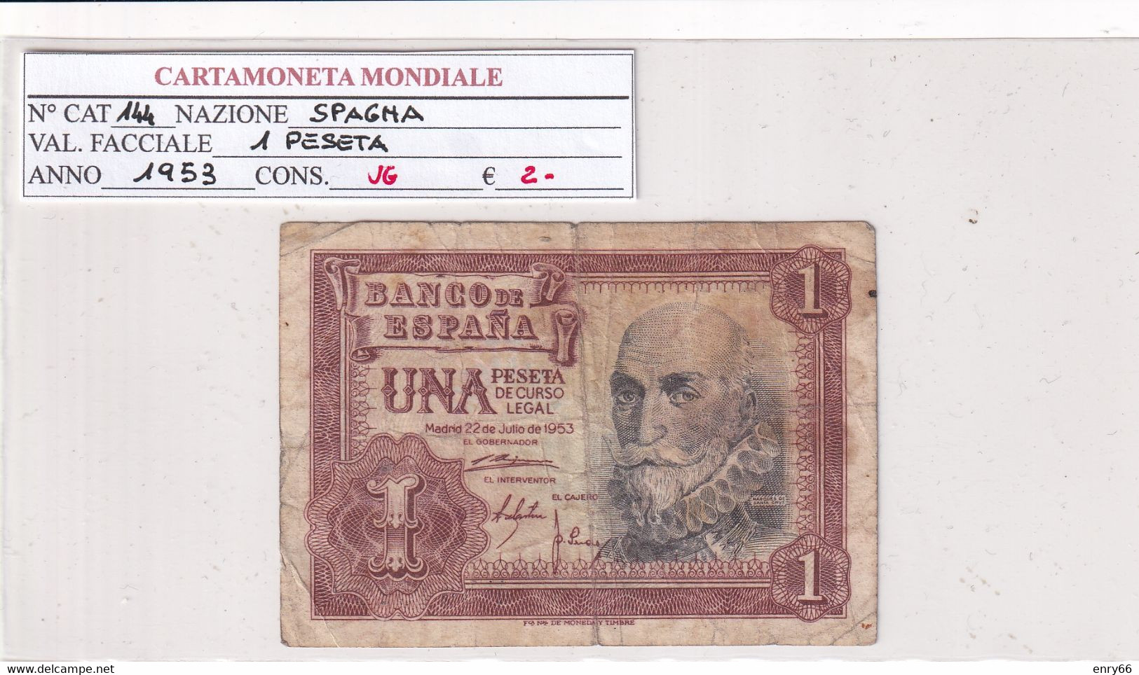 SPAGNA 1 PESETA 1953 P 144 - 1-2 Pesetas